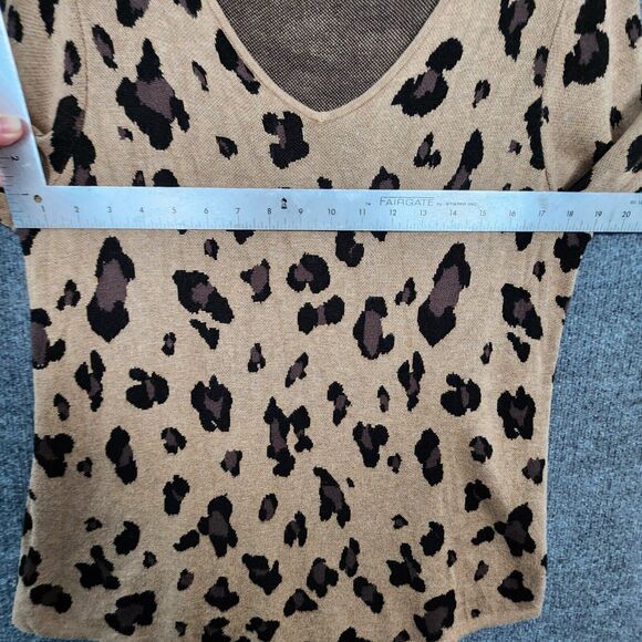 CHICOS Tan Leopard Animal Print Long Sleeve V-Neck Sweater SIZE 2 US LARGE - Picture 5 of 11